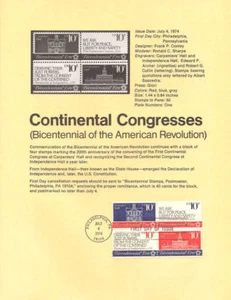 #7413 Continental Congress Stamp #1543-46 Souvenir Page - Picture 1 of 1