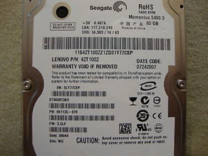 Seagate ST960813AS 9S113C-070 FW:3.CLF (42T1002) WU 60gb 2.5" Sata Hard Drive - Image 1 of 1