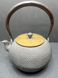 Antique Japanese Tetsubin Teapot,Bronze,Silver Inlay - Picture 1 of 5