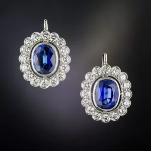 Art Deco Oval Cut Sapphire & Lab Created Diamond 925 Silver Engagement Earrings - Picture 1 of 8