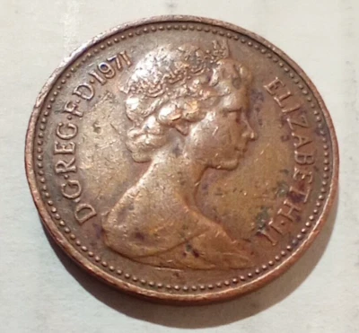 Moneda de un centavo nueva 1971 Reino Unido GB Isabel II británica de 1 penique Foto 1 de 2