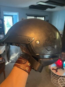 Harley Davidson HD-HO3 Matte Black Half-Motorcycle Helmet W/Retractable Visor XS - Picture 1 of 7