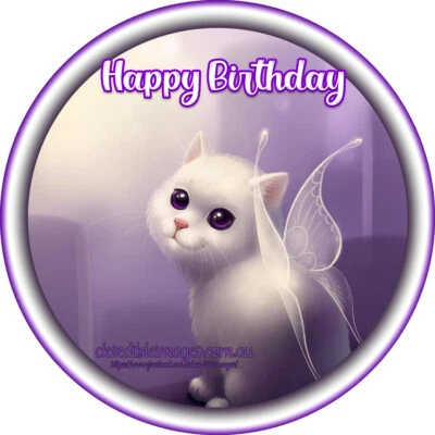 Gato/Gatito/Mariposa Personalizado Comestible Imagen Pastel Glaseado Topper 5-8 Pulgadas Diámetro Foto 1 de 4