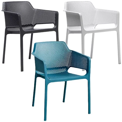 Stackable Modern Net Chairs Cafe Patio Outdoor Dining Black Blue White - Image 1 of 4