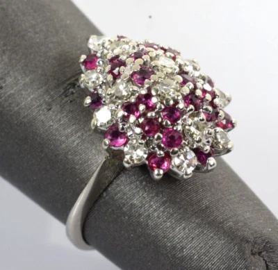 Vintage Ruby and Diamond Cluster Ring 14k White Gold 1.37 Carats Size 3.5 - Image 1 of 4