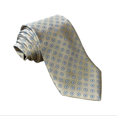 NUEVA Corbata Brooks Brothers Makers Moderna de Seda EE. UU. Geométrica Dorada y Azul Hombres Foto 1 de 4