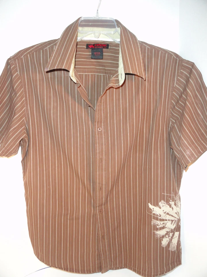 Tony Hawk Skateboard Shirt Hip Brown Stripes GUC SS Large Cotton Blend - Image 1 of 1