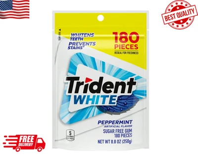 Nueva goma Trident White Peppermint sin azúcar, paquete económico, 180 piezas Foto 1 de 4