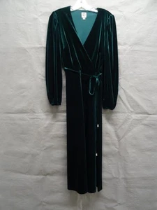 Anne Klein Dress Womens Medium Green Velvet Long Sleeve Wrap Maxi Evening Gown - Picture 1 of 9