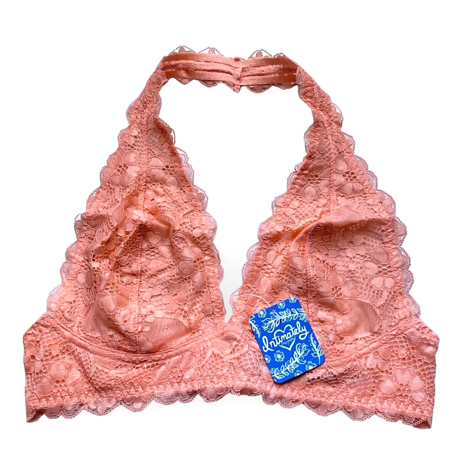 People Women's Light Orange Galloon Lace Halter Bra Small OB590926