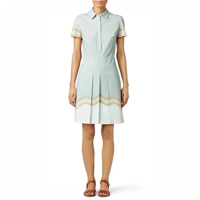 Tory Burch Emmy Shirtdress Size 14 Collared Button Midi Green Yellow - image 1 of 4