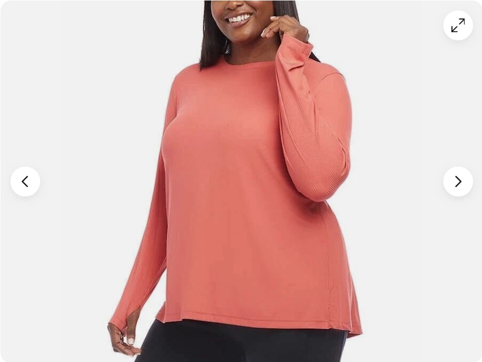 Danskin Ultimate Rib Long Sleeve Top Women's SIZE XXL Mineral Red Coral Shirt
