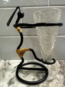 African Dancer Bud Vase, Metal, Bamboo & Glass, 5.25” Tall, PO-VG+ - Picture 1 of 10