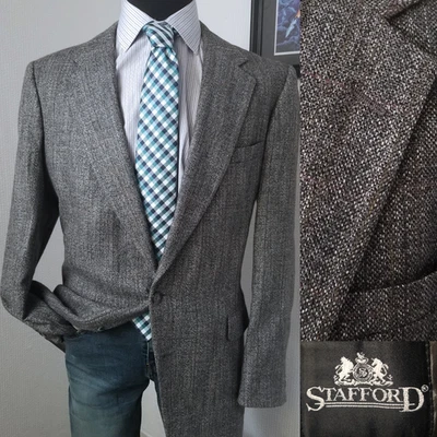 Blazer de Colección Tweed Stafford Hombres 44R 44L Gris a Cuadros Lana Abrigo Deportivo Chaqueta EE. UU. Foto 1 de 4