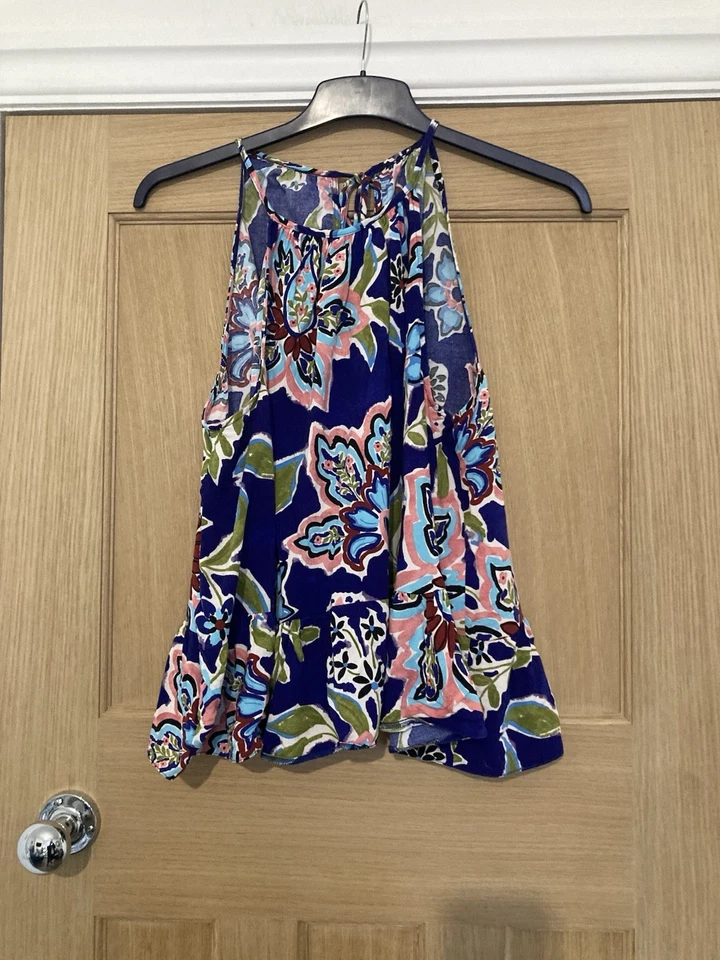 Size 16 GEORGE Blue And Multicoloured Floral Halter Neck Top - Image 1 of 4