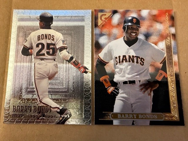 BARRY BONDS 2 Card Lot 1995 Topps Embossed 1996 Topps Gallery THE MASTERS Giants - Image 1 of 1