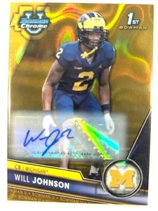 2023 Bowman University Chrome Will Johnson  True Gold Auto /50 Michigan - Picture 1 of 2