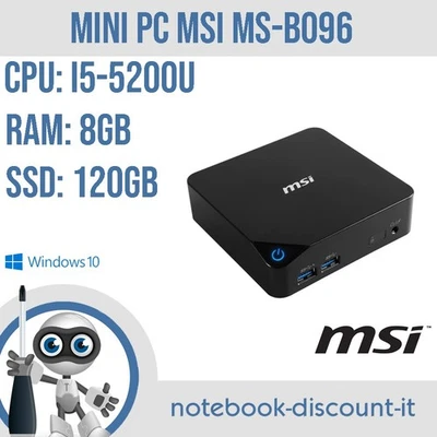Mini PC Computer MSI  MS-B096 Cpu i5-5200u 8gb RAM SSD 120gb HDMI  Win10 Pro - Imagen 1 de 4
