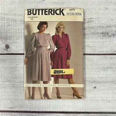 Butterick 6270 Sewing Pattern Dress Tucks Pleats Long Sleeves Size 14 UNCUT - Image 1 of 3