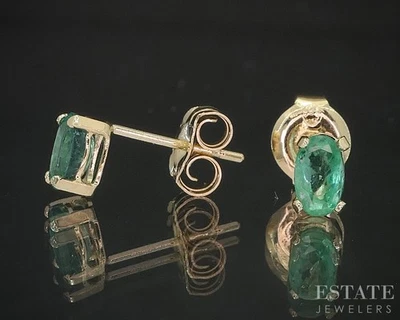 Brincos femininos ovais de ouro amarelo 14k com esmeralda natural 0,6 g i20359b - Imagem 1 de 4