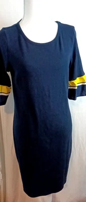 Vestido recto Talbot's azul marino manga acampanada a rayas amarillas 3/4 talla M Foto 1 de 4