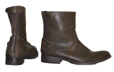 女士 FRYE 卡其色棕色皮革 MELISSA #76502 后拉链踝靴 US 9.5 — 第 1/4 张图片