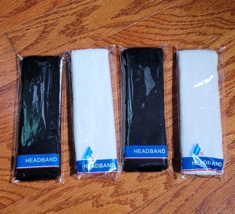 (4) Sports Headbands Black And White, Cotton, Tennis Headband, Basketball Headba - Image 1 of 1