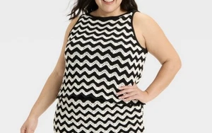 Ava & Viv Sweater Tank Top Black White Chevron Knit Size 3X NWT - Picture 1 of 9