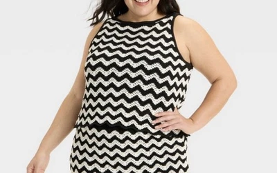 Ava & Viv Sweater Tank Top Black White Chevron Knit Size 3X NWT - Image 1 of 4
