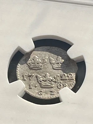 SWEDEN  Silver 1722 Silver Ore NGC AU Details Env. damage RARE Certified - Image 1 of 4