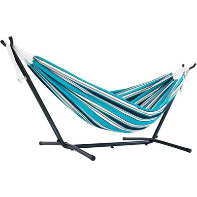 Vivere C9SUNT Sunbrella 2 Person Hammock with Steel Frame Stand, Token Surfside - Image 1 of 4