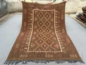 6'10 x 9'5 ft Vintage Afghan Handwoven Kilim Rug Geometric Tribal Bedroom Carpet - Picture 1 of 11
