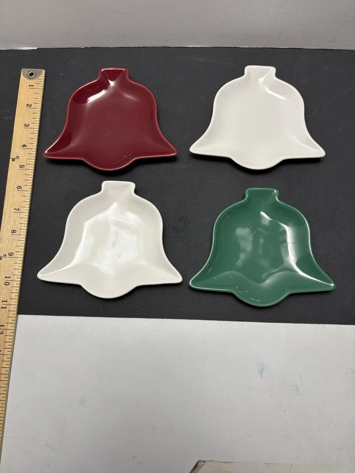 "4 platos de aperitivo/postre en forma de campana Chantal - Borgoña, blanco, verde 5"" - en muy buena condición" Foto 1 de 4
