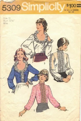 5309 Simplicity Misses Ruffled Top Blouse Shirt 1970's Pattern Size 10 Uncut - Image 1 of 2