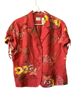 Emma James Mezcla de Lino Estampado Floral Abotonado Talla 16 Clásico Cottagecore Foto 1 de 4