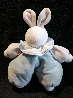 Doudou peluche lapin velours bleu et blanc " vite un câlin " Moulin Roty TTBE - Photo 1/2