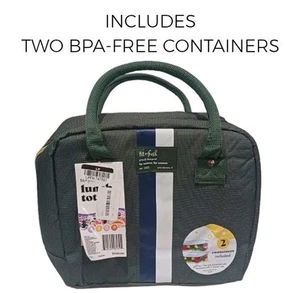 Fit & Fresh Lunch Tote Insulated Bag Green Stripe w/ 2 1L Containers For Women  - Picture 1 of 10