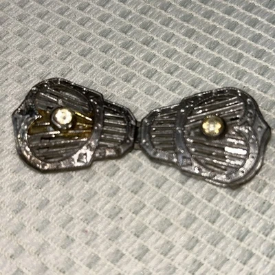 Art Deco Pave Paste Clear Rhinestone Silver Pot Metal Dress Belt Buckle Clip - Image 1 of 4