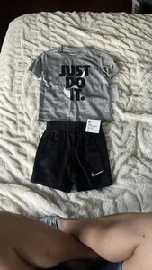 NEW NIKE Toddler Boy 3T T Shirt & Shorts Set Black & Gray JUST DO IT - Picture 1 of 6