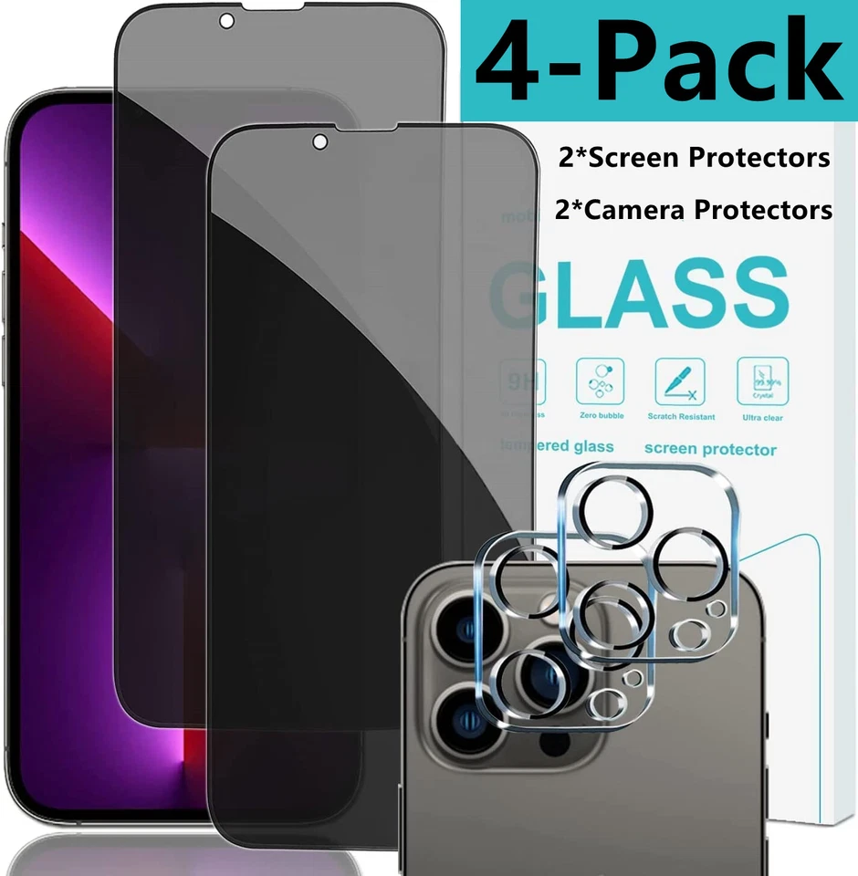 For iPhone 17 16 15 14 13 Pro Max Privacy Tempered Glass Screen Camera Protector