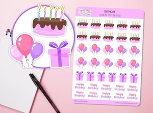 Birthday Planner Stickers | Birthday Cake, Balloons, Gift | Birthday Reminder Jo - Picture 1 of 2