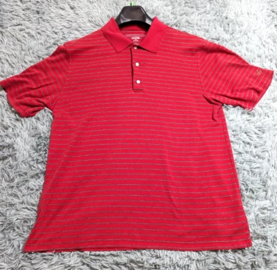 Greg Norman Play Dry Golf Polo Shirt Mens Size Large L Red Gray Striped - Image 1 of 4