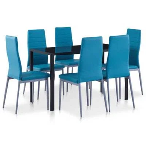 vidaXL Seven Piece Dining Set Blue HEE - Picture 1 of 10