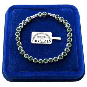 Bracciale Tennis Palline Donna, pl.oro Bianco 18k con cristalli Zirconi Verde - Foto 1 di 6