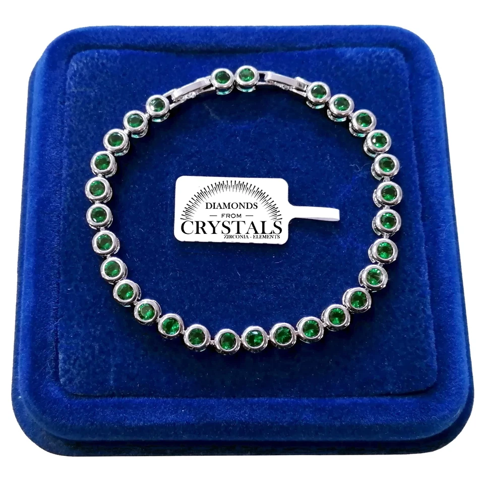 Bracciale Tennis Palline Donna, pl.oro Bianco 18k con cristalli Zirconi Verde - Immagine 1 di 4