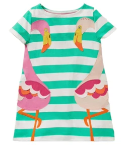 Mini Boden Girl's Short Sleeve Applique Tunic in Green/ Ivory Flamingo - Picture 1 of 3
