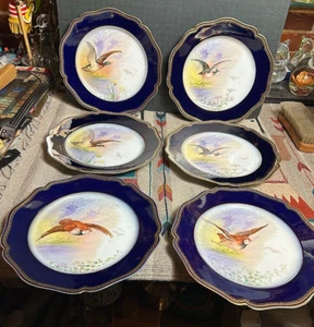 6 Antique Guerin Limoges Hand Painted Game Plates (4 different) MINT SIGNED! - Picture 1 of 12