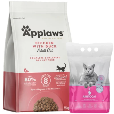 7,5 kg APPLAWS Huhn Ente getreidefrei adulte Katzen + Katzenstreu GRATIS 3,8 L - Bild 1 von 4