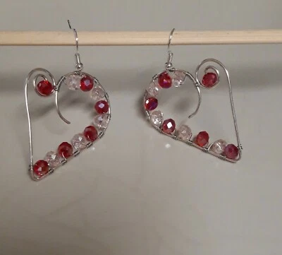 Orecchini a forma di Cuore, rame  colore argento con pietre in vetro - Immagine 1 di 2