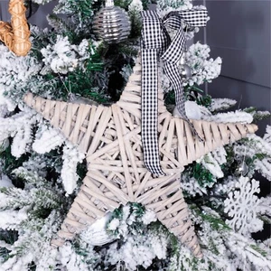 Large Grey Wicker Rattan Star Rustic Wood Decoration for Christmas Tree Hanging - Picture 1 of 6